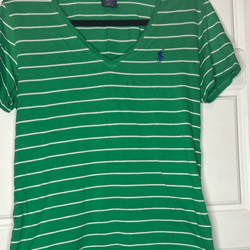 Ralph Lauren Green Striped V-Neck Tee